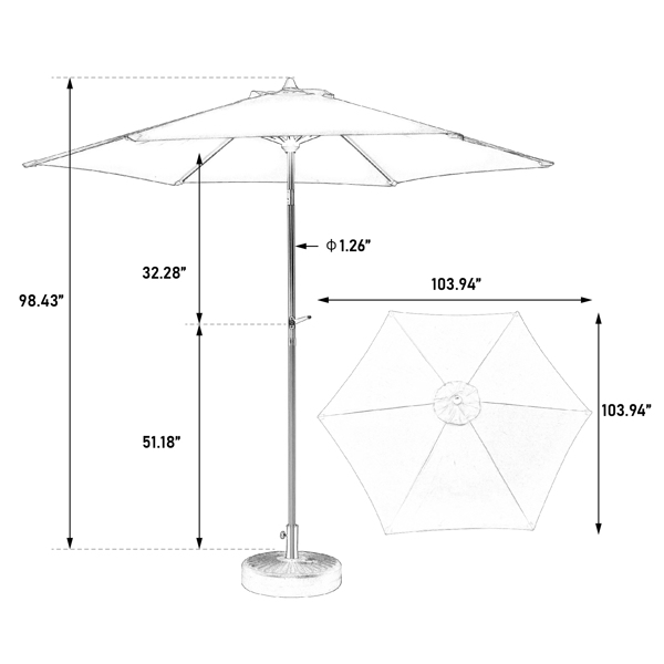 9FT Outdoor Patio Umbrella Outdoor Table Umbrella with Push Button Tilt and Crank, Market Umbrella 6 Sturdy Ribs , Deck, Backyard, Pool (Base Not Included)  - ( khaki )