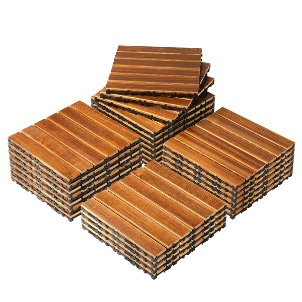 27pcs Wood Interlocking Deck Tiles 11.8"x11.8", Waterproof Flooring Tiles for Indoor and Outdoor, Patio Wood Flooring for Patio Porch Poolside Balcony Backyard