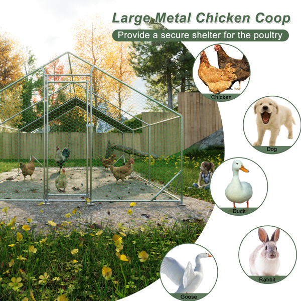 Large Metal Chicken Coop, Walk-in Chicken Run,Galvanized Wire Poultry Chicken Hen Pen Cage, Rabbits Duck Cages with Waterproof and Anti-Ultraviolet Cover for Outside(10' L x 20' W x 6.56' H)