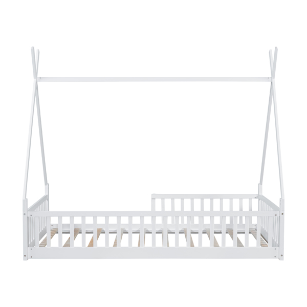 Twin Size Wood House Bed with Fence, White(ETA:2.27)