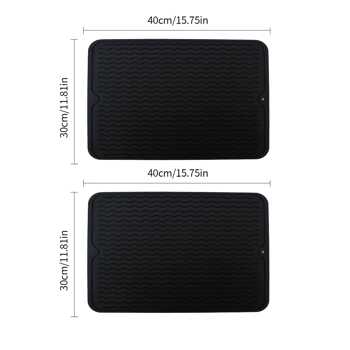 Black 11.81*15.74in 2PCS Silicone Dish Drying Mat: Kitchen Counter Essential for Draining Water and Insulating Dishes