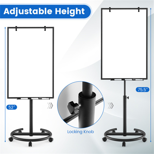 Magnetic Whiteboard,Height-Adjustable Mobile Whiteboard with Round Stand Paper Clips