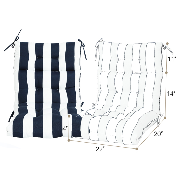 2 Pcs Set High Back Patio Chair Cushions, Tufted Rocking Chair Cushions, Adirondack Cushions for Garden (Navy Blue/White Stripe)【Temu is banned, can not be shipped on weekends, order carefully】