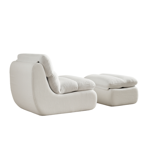 Modern Compressed Lounge Chair with Ottoman, Cozy Corduroy Recliner for Small Spaces, Living Room, or Bedroom