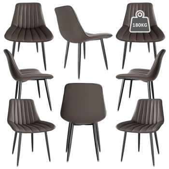 Dining chairs set of 8, Kitchen chairs with 7 cm backrest, Dining table chairs with 5 cm seat cushion, Max. Load capacity 180KG, PU faux leather upholstered chair for dining room, kitchen, living room