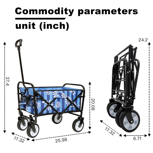 Minimeetall Colorful Collapsible Foldable Wagon Cart with strapping system, Beach Wagon ,Utility Wagon Grocery Cart Camping Shopping Sports Gardeing Fishing Supports 225lb,blue vertical