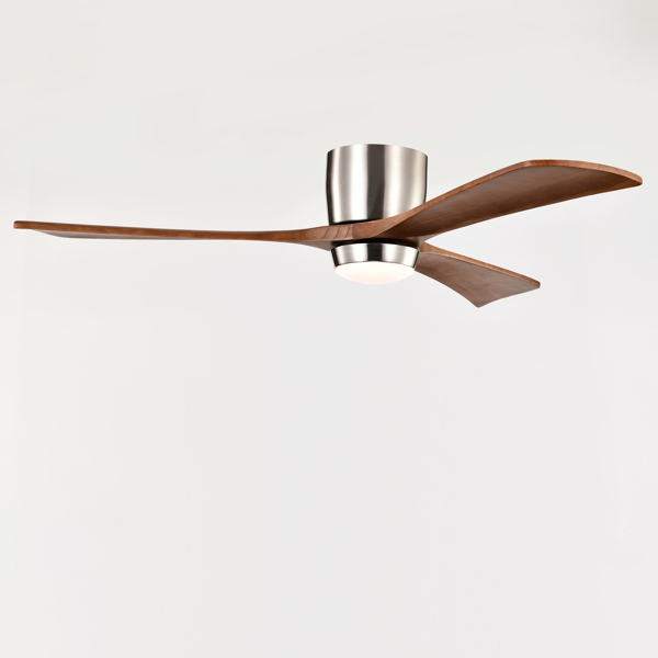 52" Ceiling Fan with Lights Remote Control,Quiet DC Motor 3 Wood Blade Ceiling Fans 6 Speed Levels,Reversible Ceiling Fan, for Patio Living Room, Bedroom, Office,Indoor.(Stain nickel + Walnut )