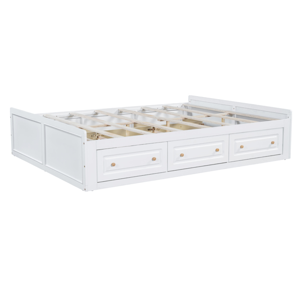 Wood Queen Size Platform Bed Frame with 6 Drawers, White