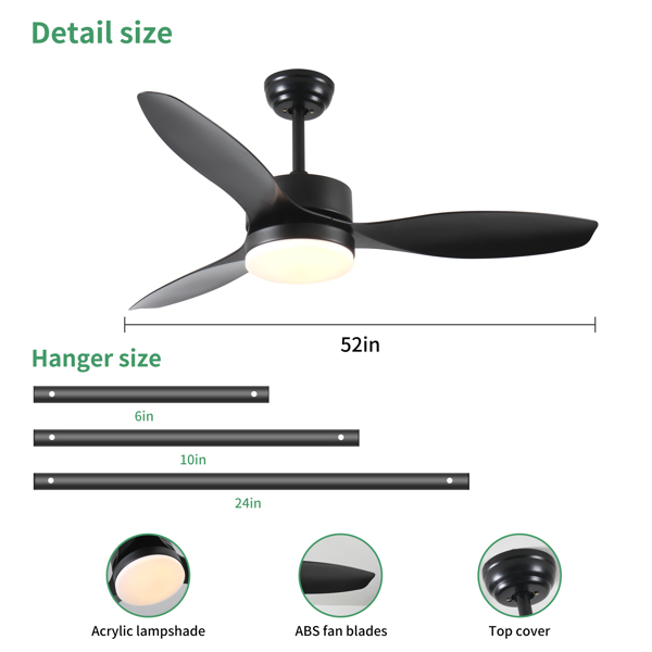 52 inch Indoor/Outdoor Ceiling Fan with LED  Select Light Kit - Black