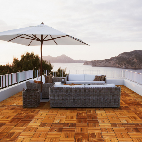 27pcs Wood Interlocking Deck Tiles 11.8"x11.8", Waterproof Flooring Tiles for Indoor and Outdoor, Patio Wood Flooring for Patio Porch Poolside Balcony Backyard