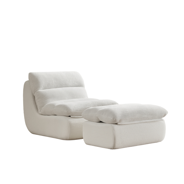 Modern Compressed Lounge Chair with Ottoman, Cozy Corduroy Recliner for Small Spaces, Living Room, or Bedroom