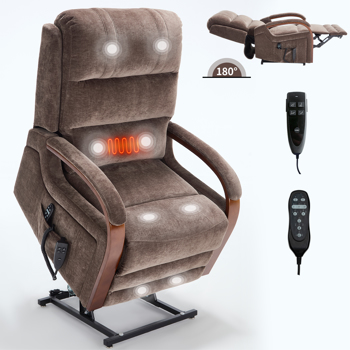 Lift Recliner Chair Dual Motor Infinite Position Up to 350 LBS with Solid Wood Armrests, Heat Massage and Heavy Duty Motion Mechanism