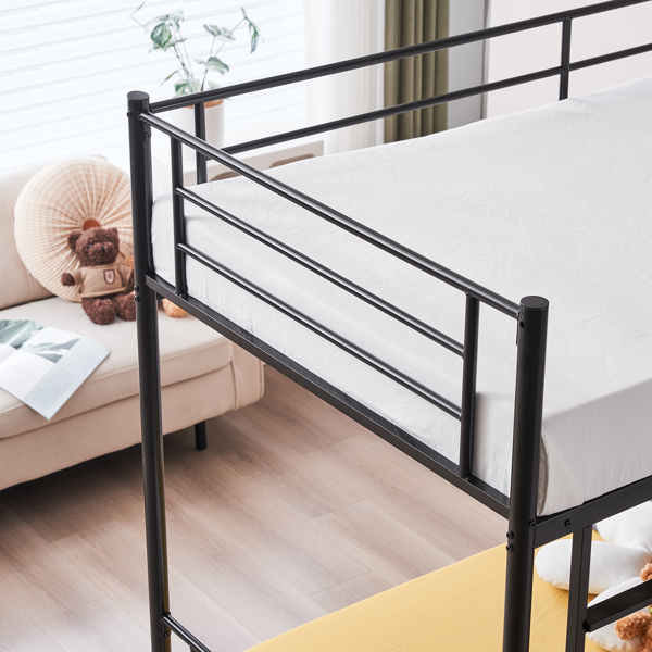 【same code：67430277】Iron Bed Bunk Bed with Ladder for Kids Twin Size Black