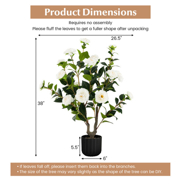 2 PCS 38 Inch Artificial Camellia Tree Faux Flower Plant in Cement White