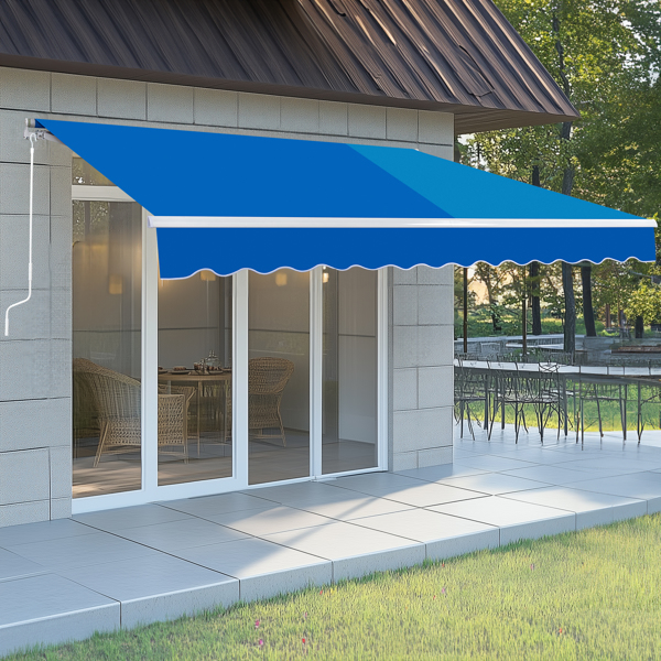 133.9"D x 118.1"W x 59"H retractable awning blue