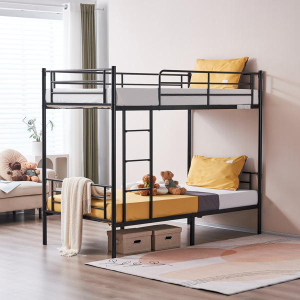 【same code：67430277】Iron Bed Bunk Bed with Ladder for Kids Twin Size Black