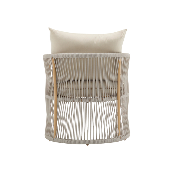 现代米色弧形铝制休闲椅，采用时尚的绳编设计和舒适的软垫，非常适合户外生活-9