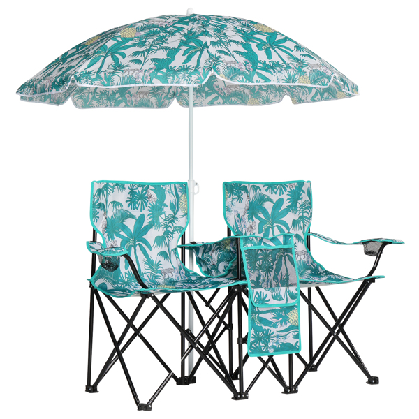 Portable Outdoor 2-Seat Folding Chair with Removable Sun Umbrella Pineapple