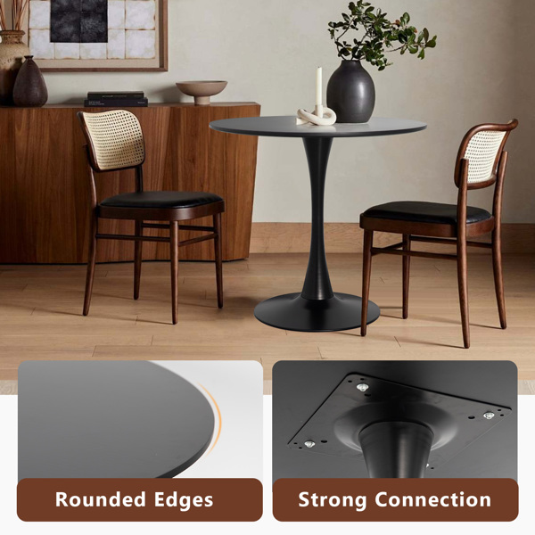 Round Black Dining Table 31.5" with Pedestal Base, Mid Century Kitchen Table Coffee Table for 2 to 4 Person