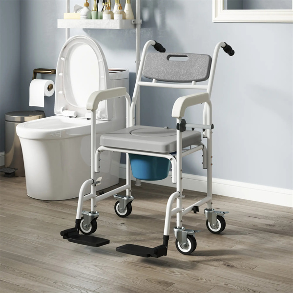 Gray Shower Commode Wheelchair,  Seniors Bedside Commode Chai