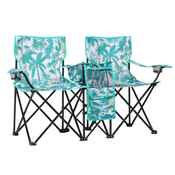 Portable Outdoor 2-Seat Folding Chair with Removable Sun Umbrella Pineapple