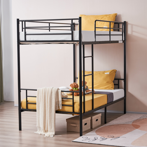 【same code：67430277】Iron Bed Bunk Bed with Ladder for Kids Twin Size Black