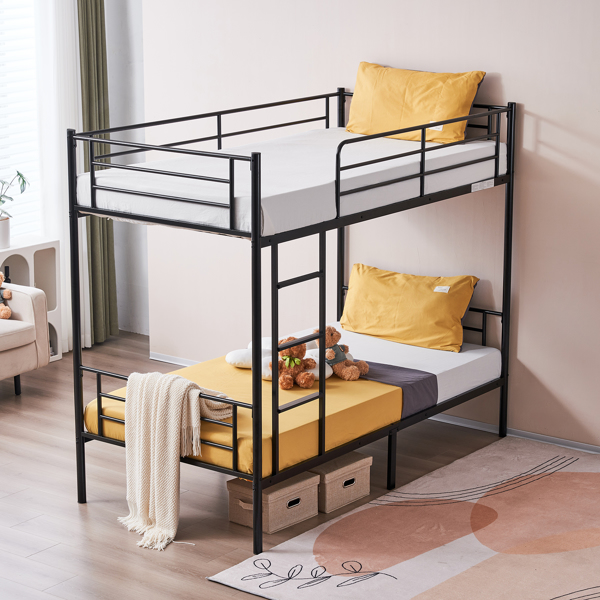 【Same model code: 67430277】Iron Bed Bunk Bed with Ladder for Kids Twin Size Black