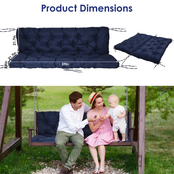 Swing Replacement Seat Cushions, Cushions for Outdoor Furnitur with Backrest, Garden Recliner Waterproof Porch Swing Cushions with Backrest 8 Tie Straps 59x43.3x3.9in for Patio Furniture--NavyBlue