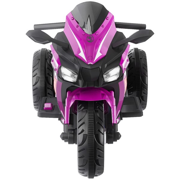 12V Electric Motorcycle for Kids, 3-Wheel Ride On Motorbike, Battery Powered Ride on Toy with LED Light Wheels, MP3, up to 110lbs, Purple，three wheels