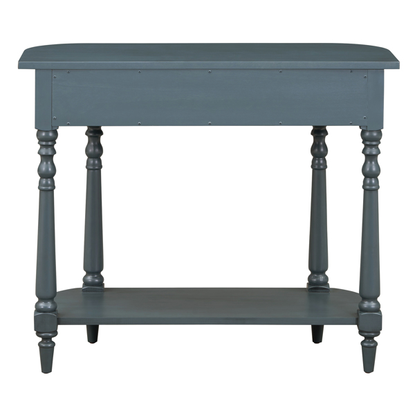 Narrow Console Table with Curved Corner, Retro Entryway Table with Top Drawer and Open Shelf, Sofa Table Console Tables for Entryway, Hallway and Living Room (Navy)