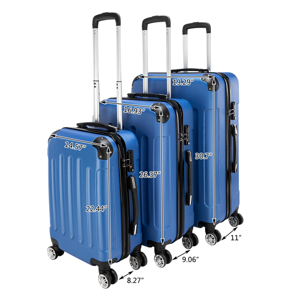 3 Pcs Suitcase Lightweight ABS Carry-on Hand Luggage 4 Spinner Wheels Trolley Case