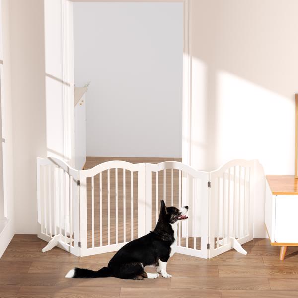 27.6" Height Tall Freestanding Pet Gate, 4 Panels Foldable Dog Gate, Solid Wood Folding Safety Fence Wooden Dog Gate with 2 pcs Support Feet Ideal for Stairs, Doorways, Halls, Kitchens, Heavy Duty Gat