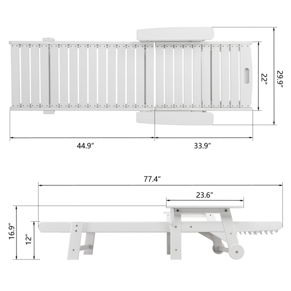 195*75.5*33cm HDPE Backrest Adjustable Lying Bed White