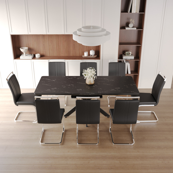 62.4" extendable 78.15" dining Table Set for 6-8 Person for Dining Room, 8 C-shaped Tube Soft padded armless dining chair and Very large Dining Room Table Kitchen Table Chair Set with metal Legs 