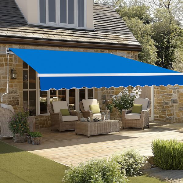 133.9"D x 118.1"W x 59"H retractable awning blue