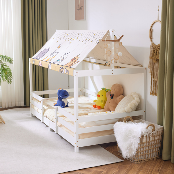 Canopy Roof Design White Painted Pine Children's Bed