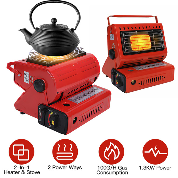 2 in 1 Portable Butane Burner Heater Outdoor Butane Gas Heater Warmer Heating Cooking Stove Cooker for Camping Fishing RV Travel