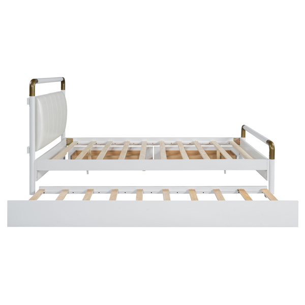 Queen Size Wooden Storage Platform Bed, with 2 Big Drawers, T-XL Size Trundle, White