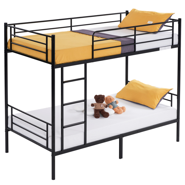 【Same model code: 67430277】Iron Bed Bunk Bed with Ladder for Kids Twin Size Black