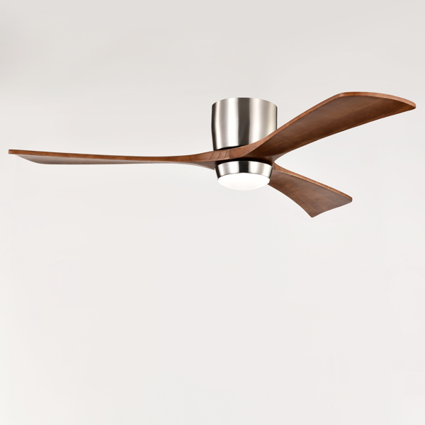 52" Ceiling Fan with Lights Remote Control,Quiet DC Motor 3 Wood Blade Ceiling Fans 6 Speed Levels,Reversible Ceiling Fan, for Patio Living Room, Bedroom, Office,Indoor.(Stain nickel + Walnut )