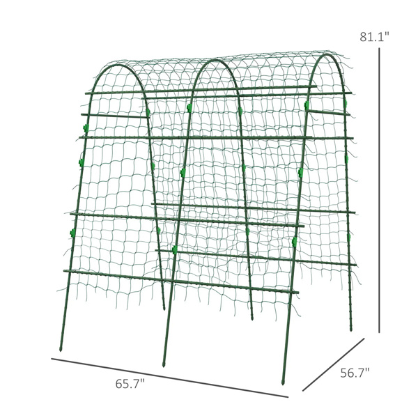 Outdoor Metal Garden Trellis with Climbing Net,57" x 66" x 81", Green 