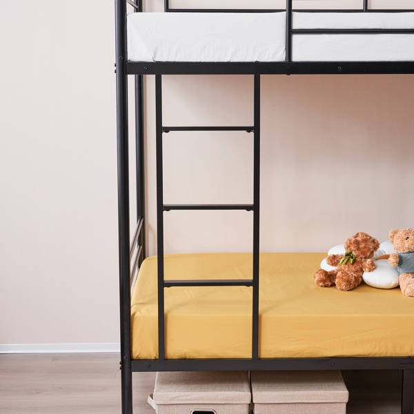 【same code：67430277】Iron Bed Bunk Bed with Ladder for Kids Twin Size Black