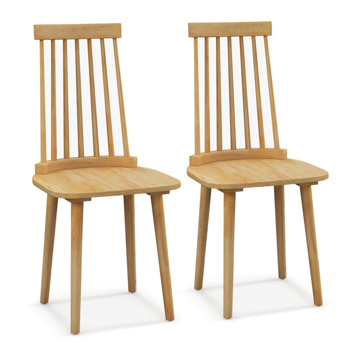 2 PCS Dining Chairs with High Spindle Back and Natural Rubber Wood Legs