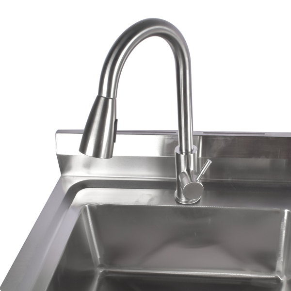 Stainless Steel Kitchen Sink Commercial Freestanding Utility Sink with Drawer and Pull-Out Faucet (47", Left Sink)