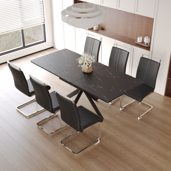 62.4" extendable 78.15" dining Table Set for 6-8 Person for Dining Room, 6 C-shaped Tube Soft padded armless dining chair and Very large Dining Room Table Kitchen Table Chair Set with metal Legs 