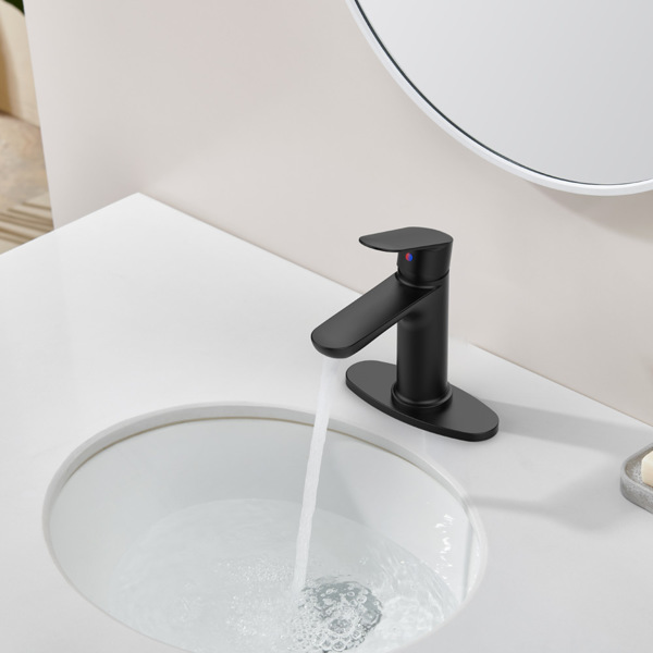 Matte Black Single Handle Bathroom Faucet with Deck For 1 or 3 Holes,Laundry Vanity Sink Faucet with Two 9/16" Hoses[Unable to ship on weekends]