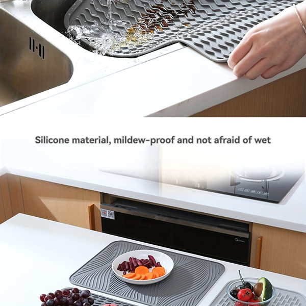 Dark Gray 15.74*19.68in 2PCS Silicone Dish Drying Mat: Kitchen Counter Essential for Draining Water and Insulating Dishes