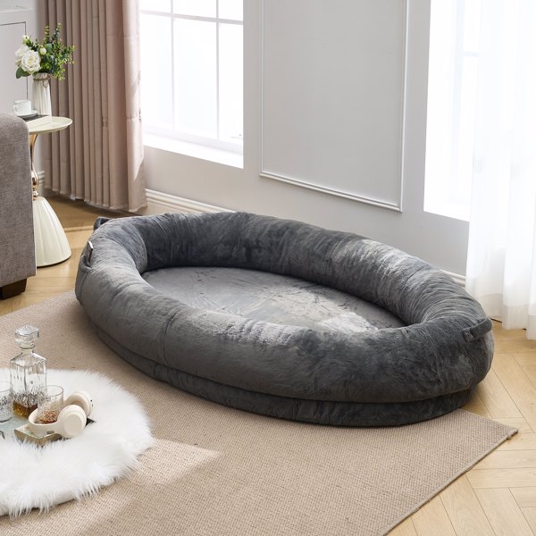 Human Dog Bed for Adult, Giant Extra Large Memory Foam Human Size Pet Bed for People, Fluffy Plush Dog Bed for Human with Storage Pocket  Cover Portable Handle Non-Slip Bottom