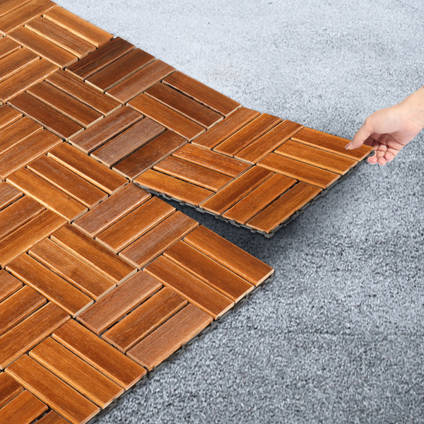 27pcs Wood Interlocking Deck Tiles 11.8"x11.8", Waterproof Flooring Tiles for Indoor and Outdoor, Patio Wood Flooring for Patio Porch Poolside Balcony Backyard