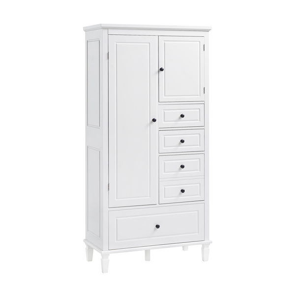 Tall and Wide Storage Cabinet with Doors for Bathroom/Office/Living Room/Indoor, Four Drawers of Different Sizes, Adjustable Shelves, White